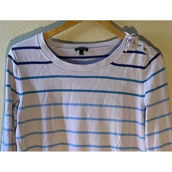 Talbots Knit Top Large Purple Blue Striped Lace Shoulder 3/4 Rolled Cuff Sleeve - Picture 2 of 9